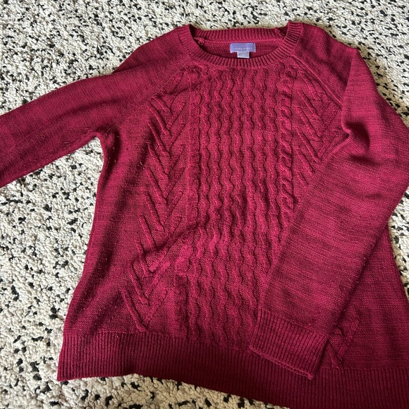 Laura Scott Women's Cable Knit Sweater - Burgundy - Picture 1 of 4